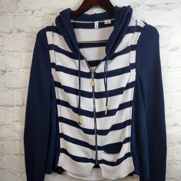 Anthropologie Sweaters - Anthropologie blue and white hooded sweater